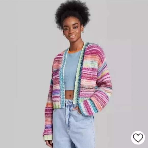 Wild Fable Viral Open Statement Colorful Stripe Knit Cardigan Sweater - Picture 1 of 9